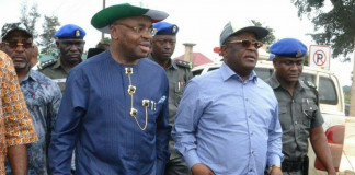 Photo of the Day L-R: Akwa Ibom State Governor,  Mr. Udom Emmanuel and Governor of Ebonyi State, Mr David Umahi, on arrival at Anambra State for the  PDP Governorship Primary Election.