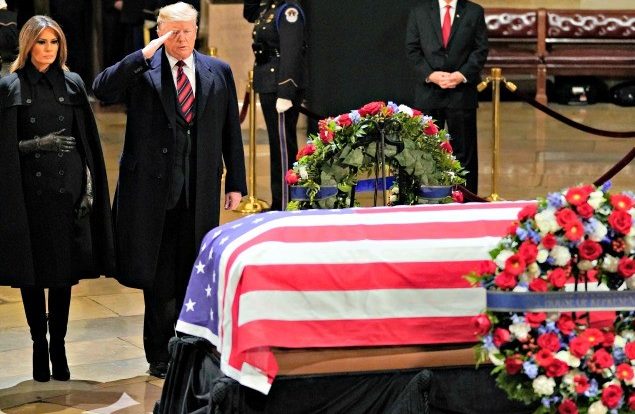 George HW Bush funeral: Trump pays respects at US Capitol