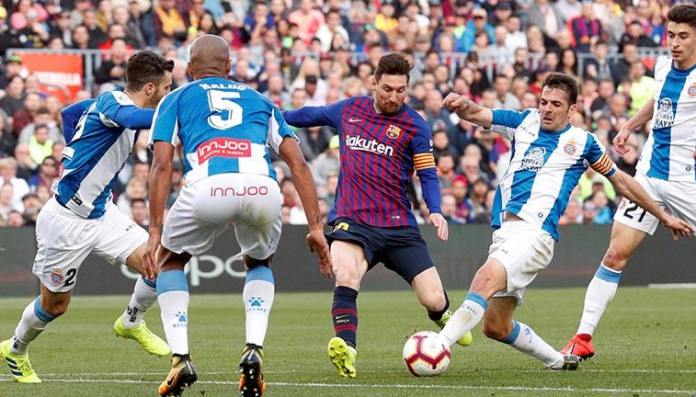 La Liga Santander - FC Barcelona v Espanyol Messi Guides Barca to Derby Victory over Espanyol