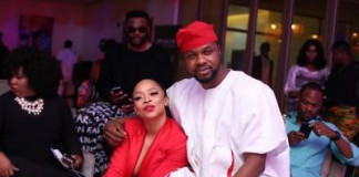 Toke Makinwa Storms Omawumi Exclusive Listening Party in Hot Red Attire