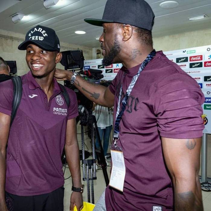 Peter Okoye Visits Super Eagles Player, Samuel Chukwueze in Spain (Photos)