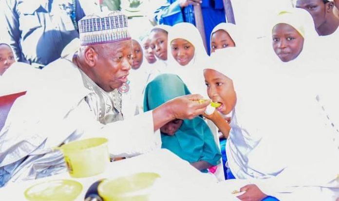 Ganduje free feeding Kano Govt. Begins Free Feeding In 6,800 Public Primary Schools