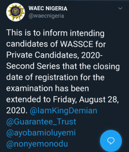 WASSCE Extends Registration Date For Private Candidates