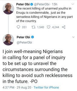Enugu Clash: Obi Condemns Killing Of Unarmed Youths, Calls For Inquiry