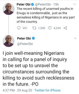 Enugu Clash: Obi Condemns Killing Of Unarmed Youths, Calls For Inquiry